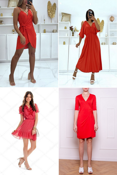 Rotes Kleid mit v-Ausschnitt